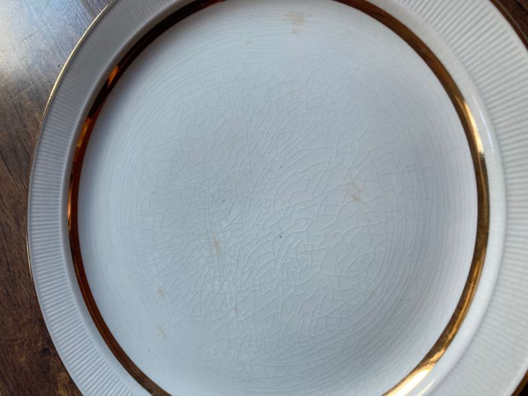 Set of 10 vintage white & gold dinner plates