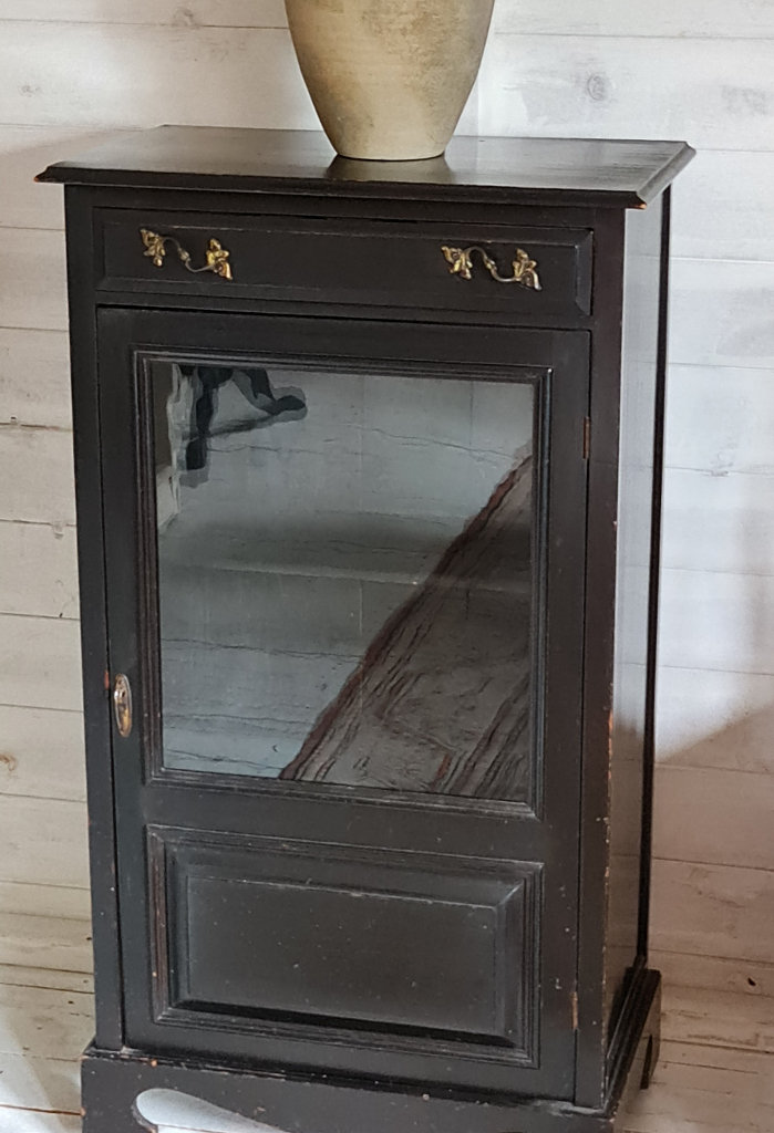 Antique Cupboard Glazed Front, Drawer, Shelves & Working Lock