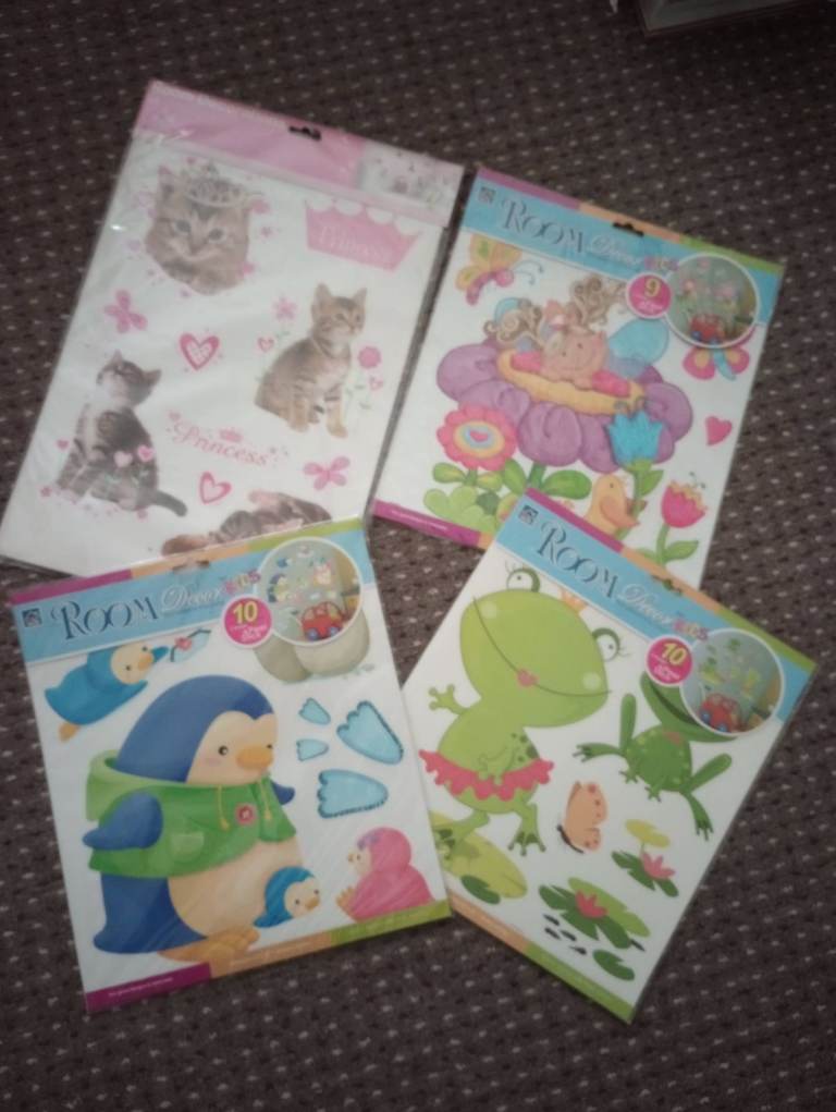 6x double sided A3 new wall stickers/ kids room decor Cartoons Cats Princesses 1x Heart Trees Bikes