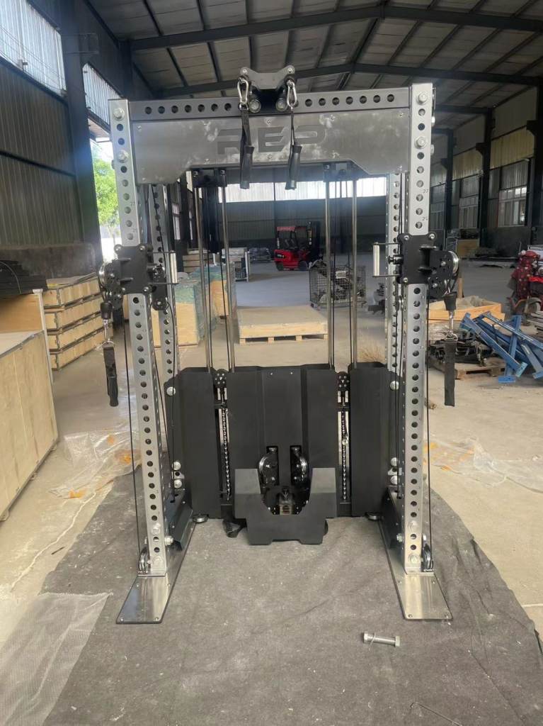 Cable machine functional trainer dual adjustable pulley