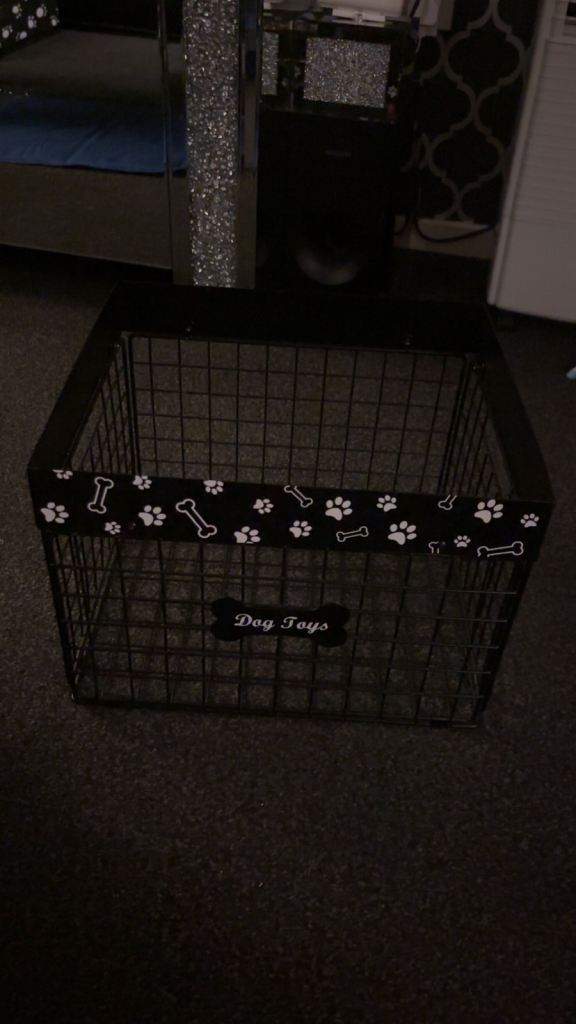 Dog toy metal basket with bone and paw print trim