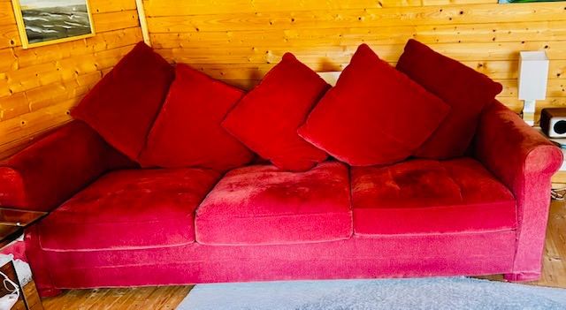 IKEA three seater sofa, arm chair and storage box/ foot stool.   Large.  