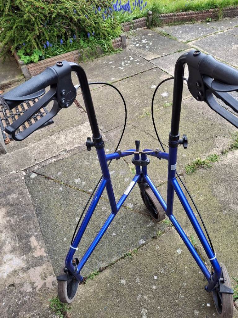 Blue Mobility Walker with Wheels and Brakes – Good Condition