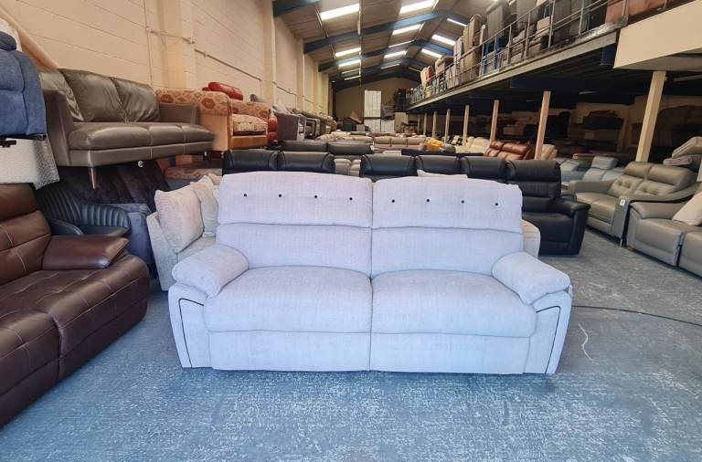 Ex-display La-z-boy grey fabric electric recliner 3 seater sofa