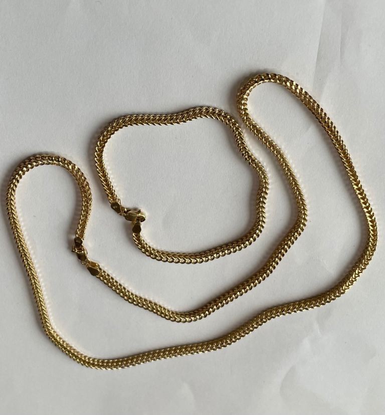 18K Yellow Gold Franco Chain Necklace 24” (14.90g) and Bracelet 8” (5.74g)