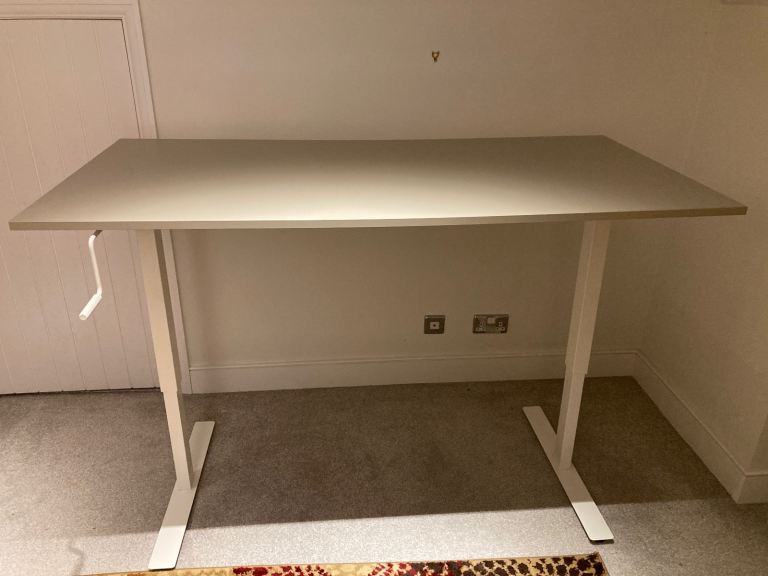 Ikea TROTTEN Desk sit/stand, beige/white, 160x80 cm