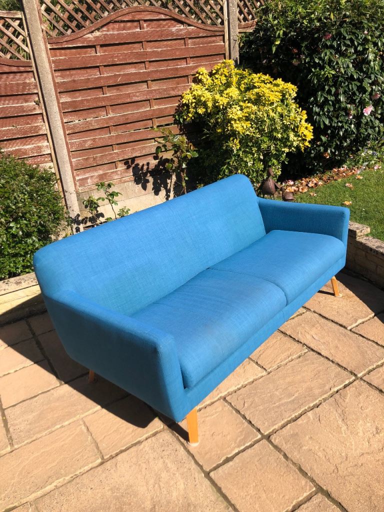 Good Condition Blue Fabric 3 Seater Sofa