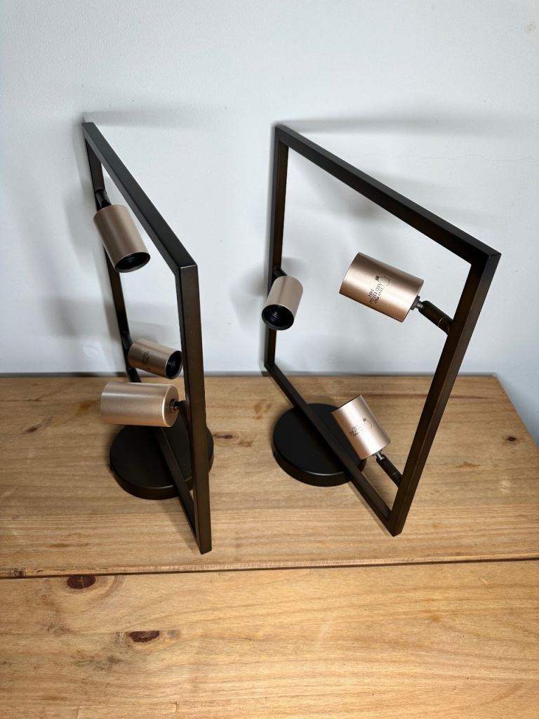 Pair of Modern Black & Copper Wall Lights / Lamps