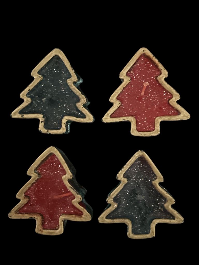 4 Red & Green Christmas Tree Tea Light 6cm Table Decor Party Room Xmas Decor