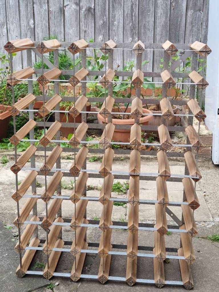 Classic 48-Bottle Wooden & Galvanised Metal Wine Rack