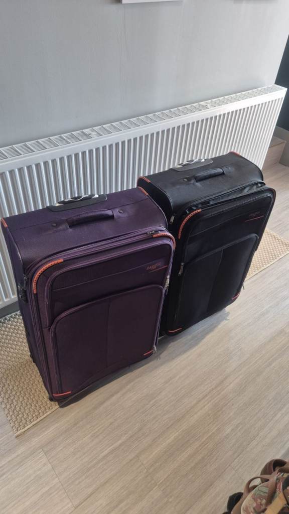 Pair of Suitcases – Purple and Black, Good Condition