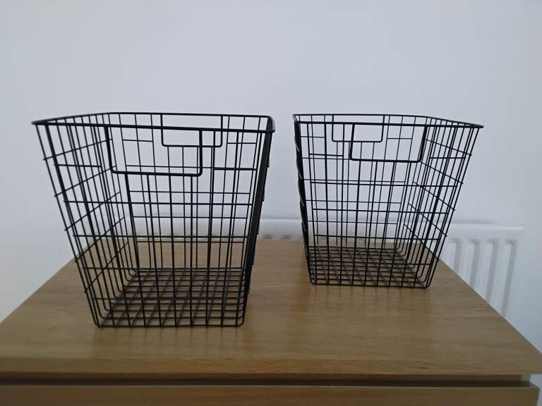 Pair of Black Wire Storage Baskets - Handy Organisers