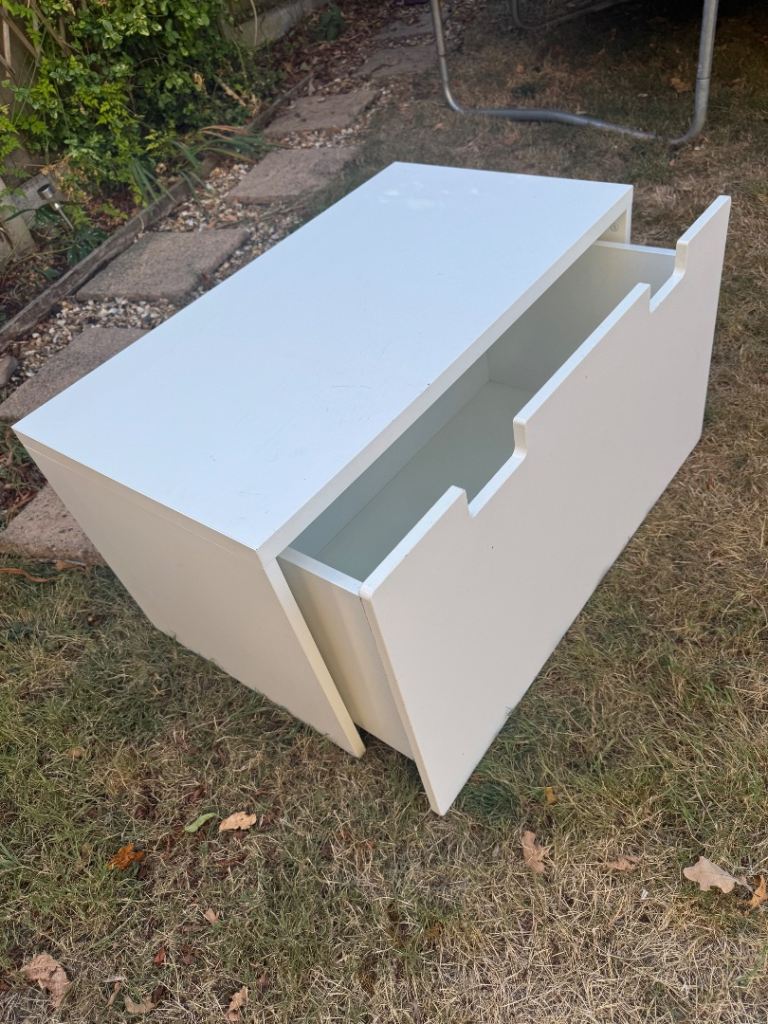White IKEA Wooden Storage Box with Drawer