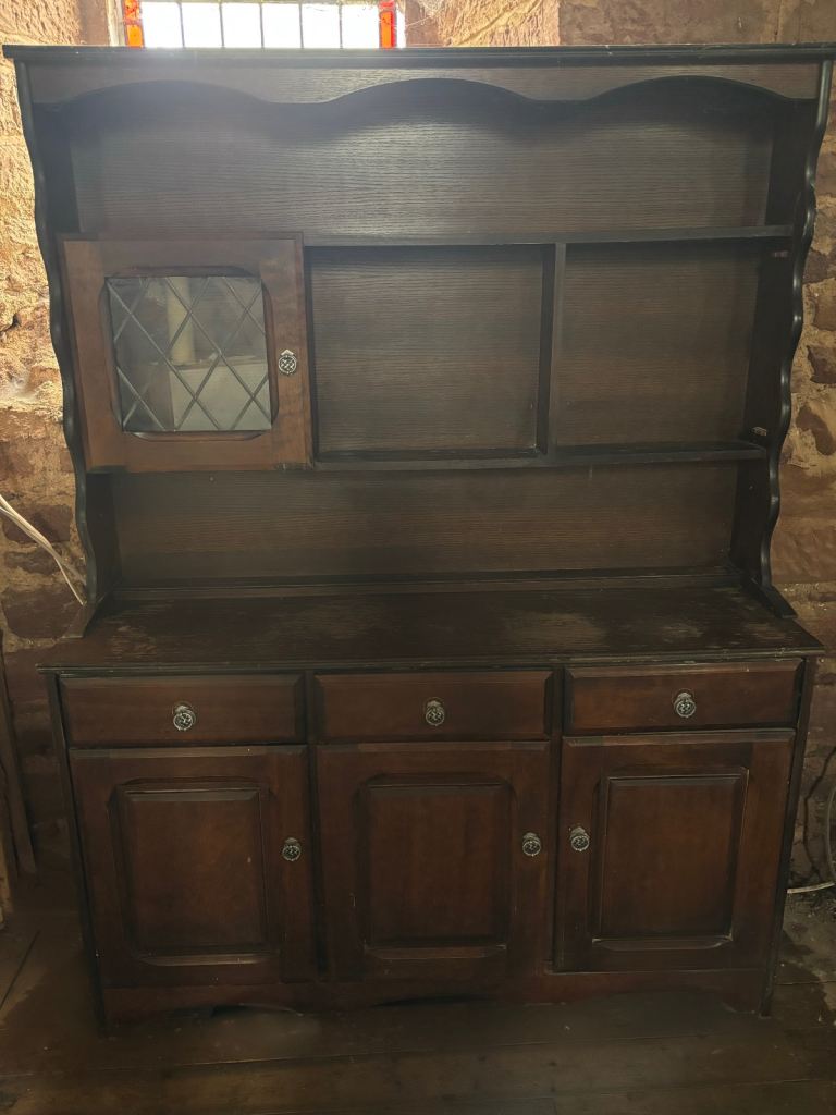 Dark Wood Dresser Sideboard with Display Cabinet