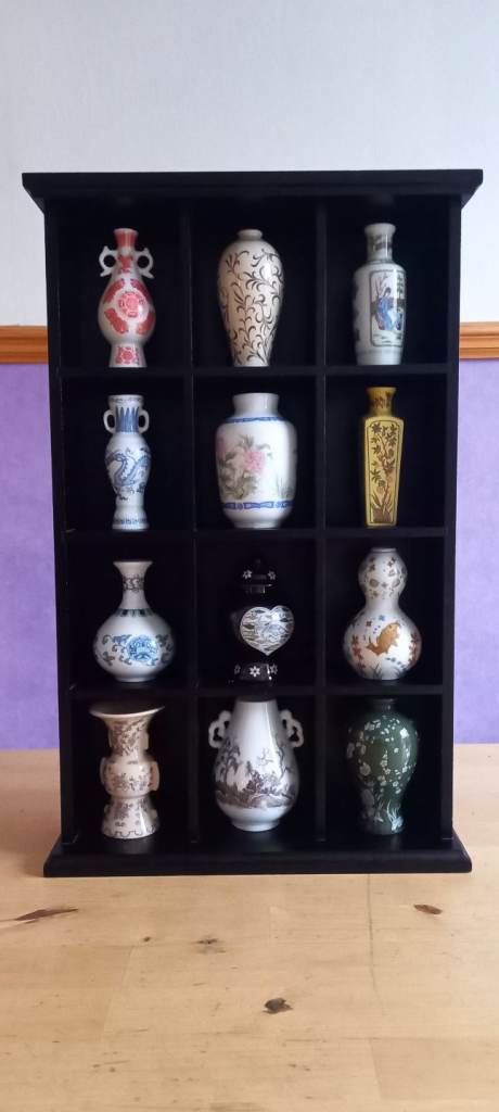 Miniature China Chinese vases in display case 