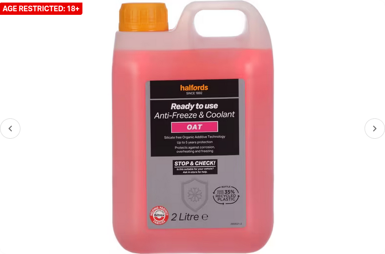 Halfords OAT Ready Mixed Antifreeze & Coolant 2L