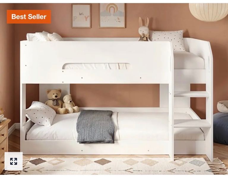 White Wooden Bunk Beds with Ladder – As Good As New
