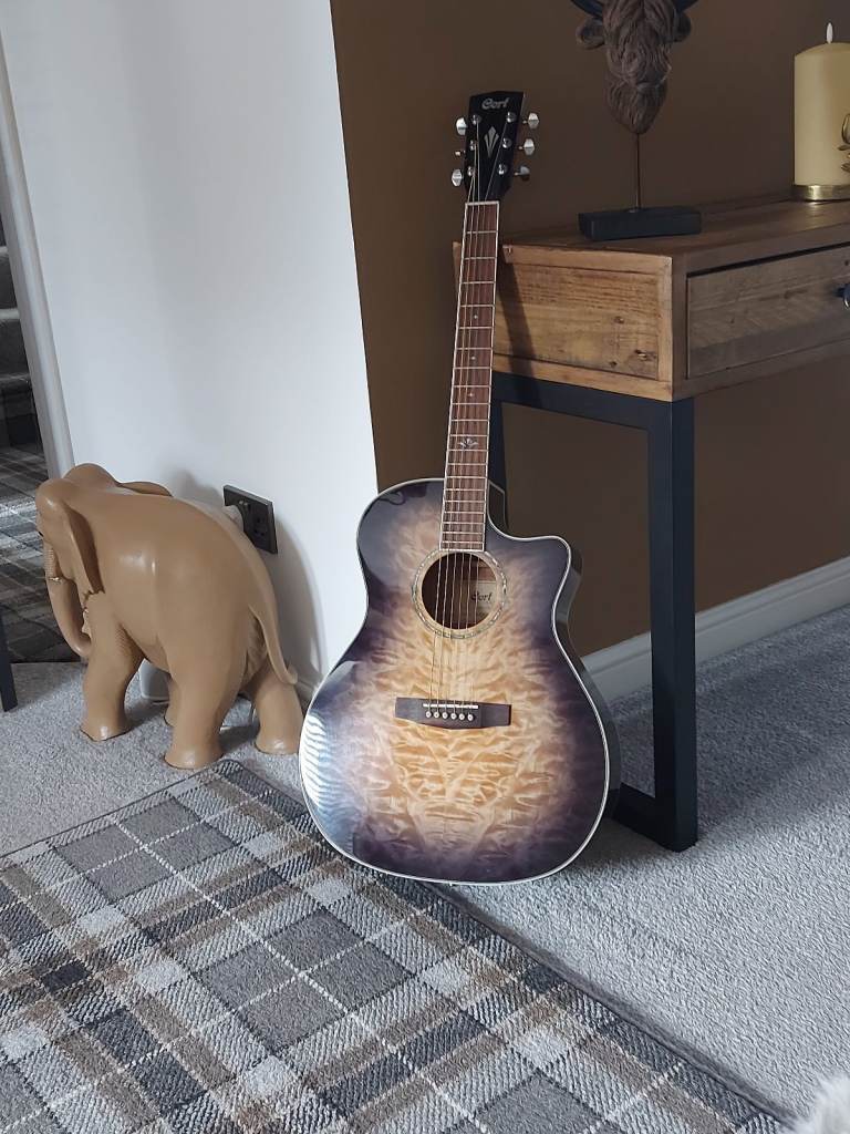 Electro/acoustic 6 string guitar plus amp and accessories.