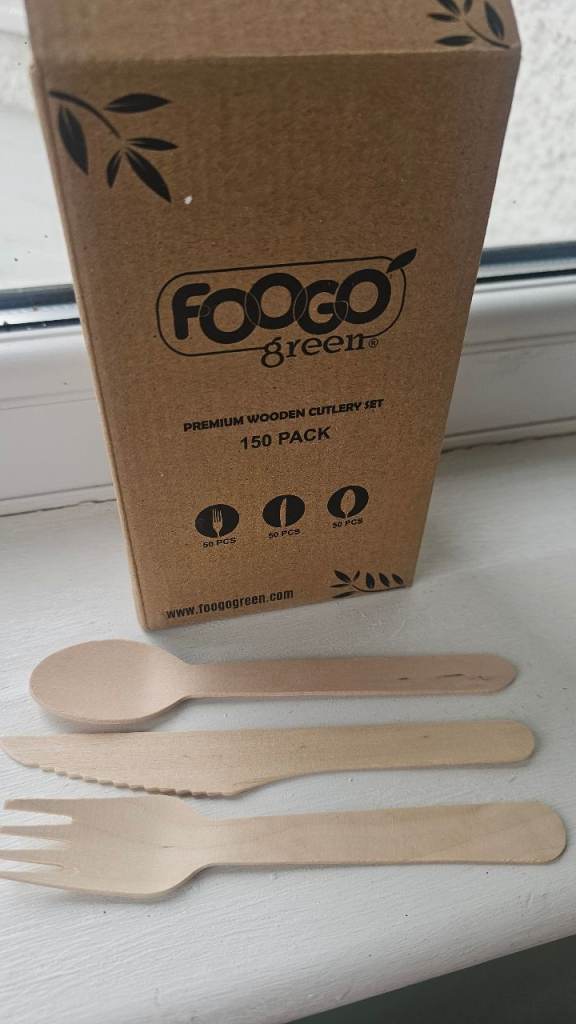 ECO friendly Vegan wood cutlery x 150. Commuting, parties, picnics, cafes etc