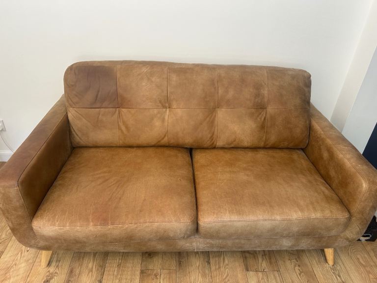 Three Seater Tan Leather Sofa – John Lewis Bailey