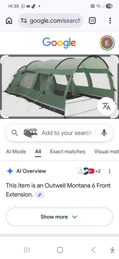 Camping Bundle - Outwell Birdland 3 Front Extension, carpet and Tent - Good Condition