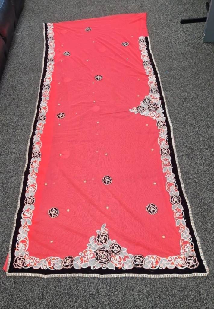 Beautiful Coral Pink Saree with Embroidered Blouse – Good Condition