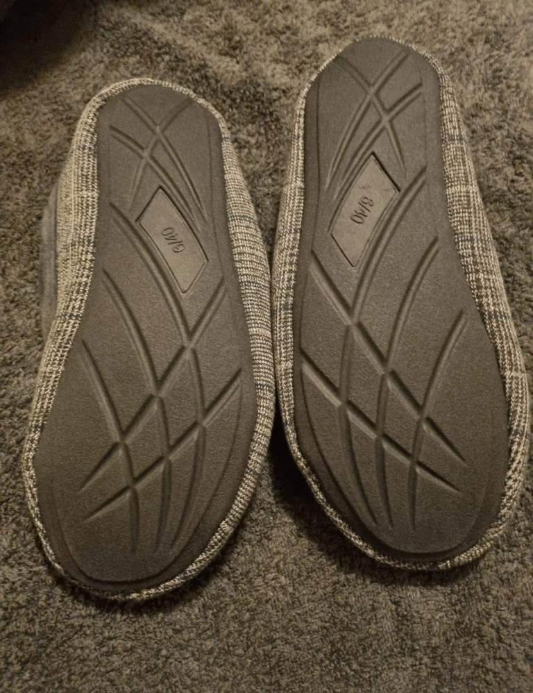 Penguin by Munsingwear Men’s Grey Check Moccasin Slippers UK 6 Faux Fur ...
