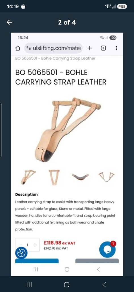 Bohle BO 5065501 Leather Carrying Straps for Glass/Stone