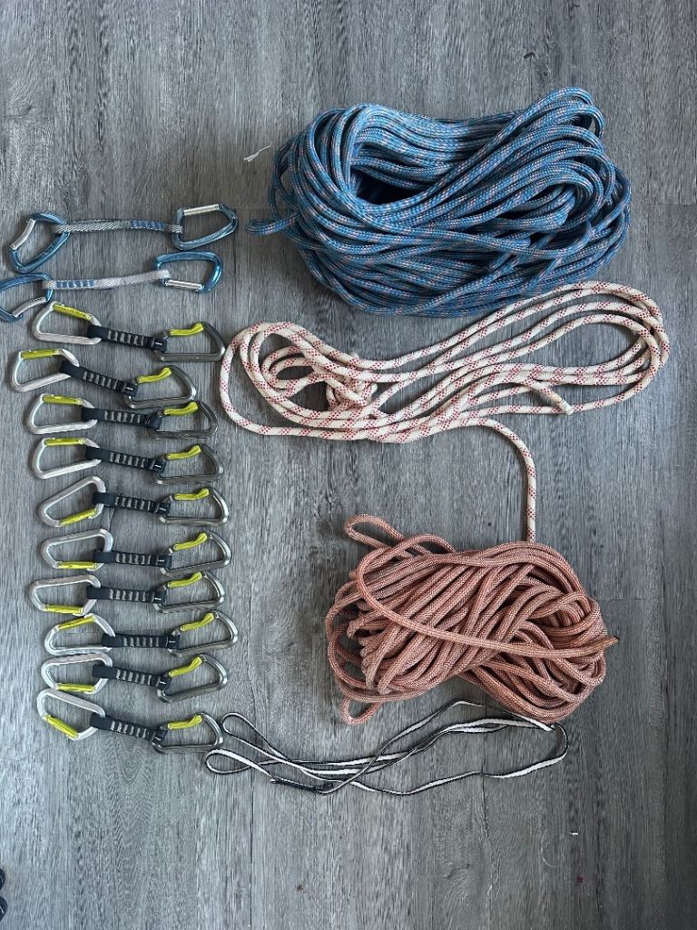 Climbing Ropes and Quickdraws Set – excellent Condition