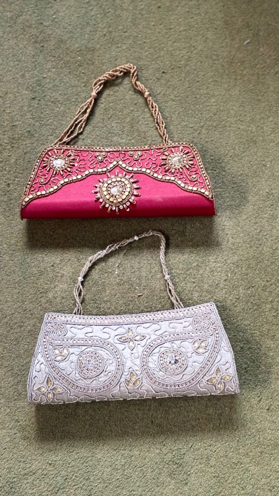 Two Beaded Clutch Bags – Pink and Silver, Good Condition