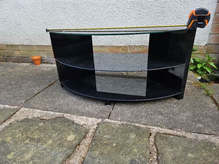Modern Curved Black Glass TV Stand - Corner Media Unit - 3-Tier