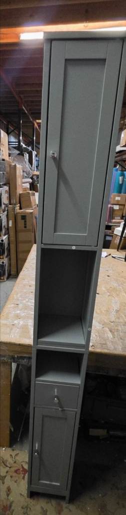 A new (slight seconds) grey tall slim bathroom unit with 2 doors 1 drawer 