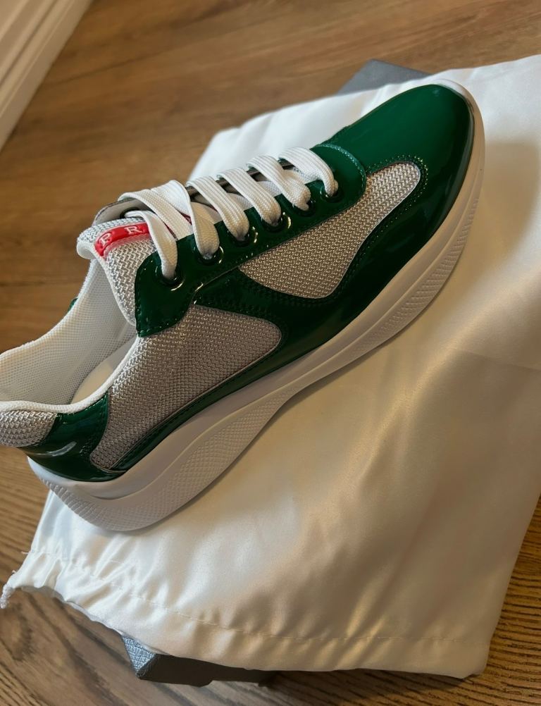 Prada Patent Leather and Mesh Trainers - Green & Black