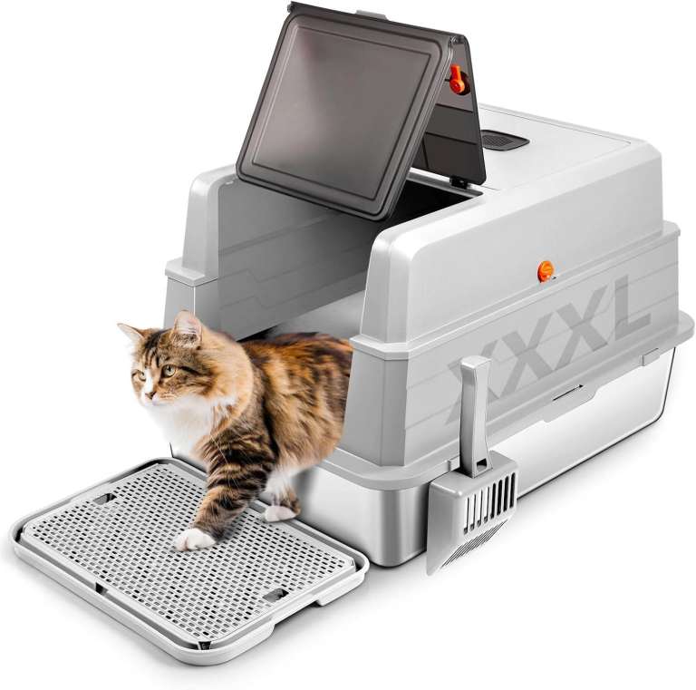 Stainless Steel Litter Box with Lid, XXXL Enclosed Metal Cat Litter Box with Litter Scoop