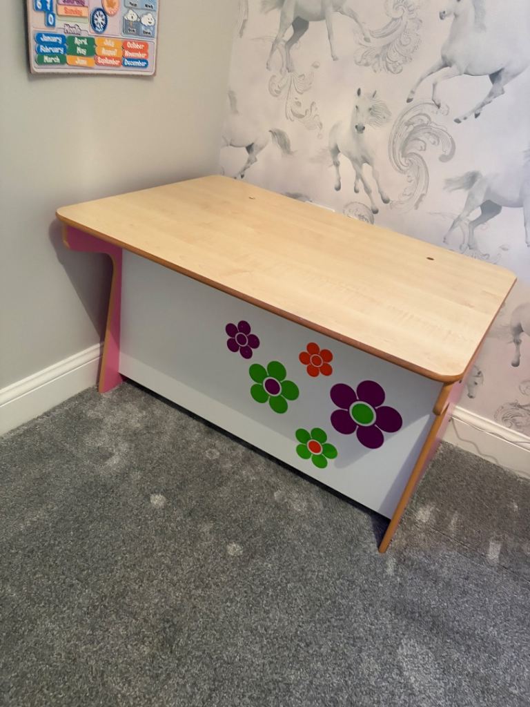 Kids Wooden Toy Box with Lid – Good Condition