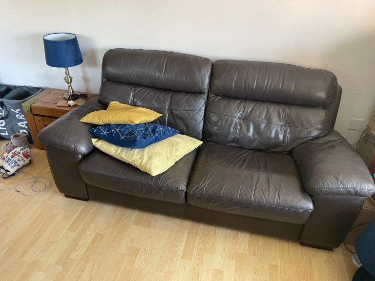 Brown Leather Two-Seater Sofa – Good Condition