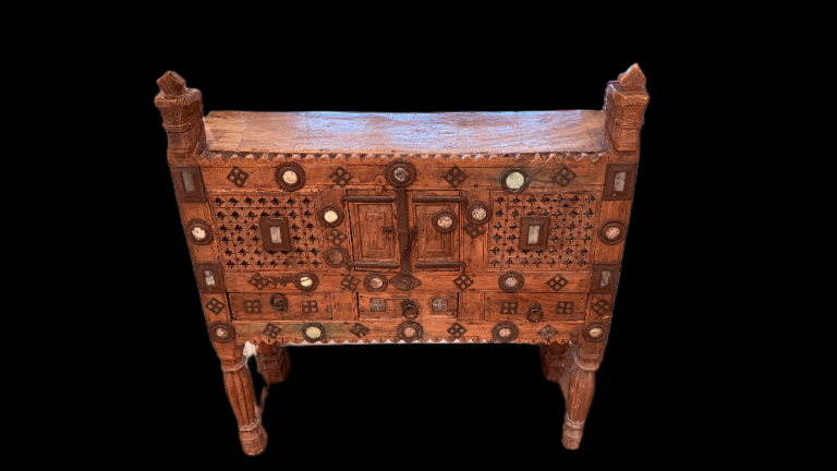 Indian Swat Valley Carved Wood Sideboard Cabinet Console Jali Lattice