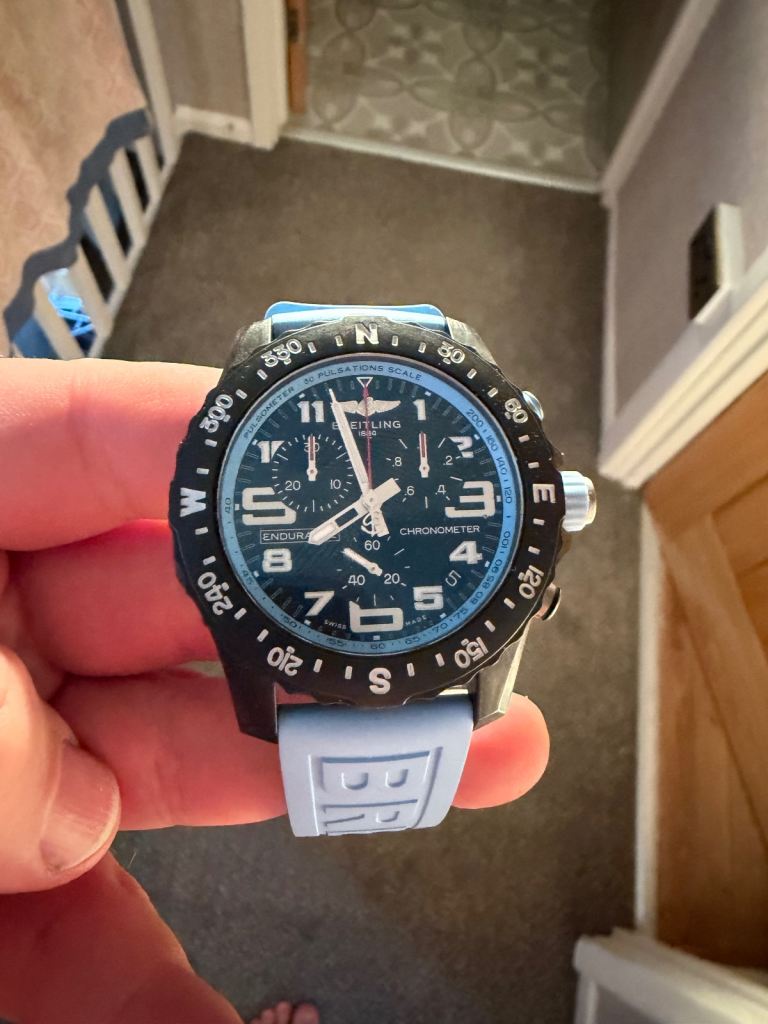 Breitling Chronometer Watch - Black with Blue Strap, Good Condition