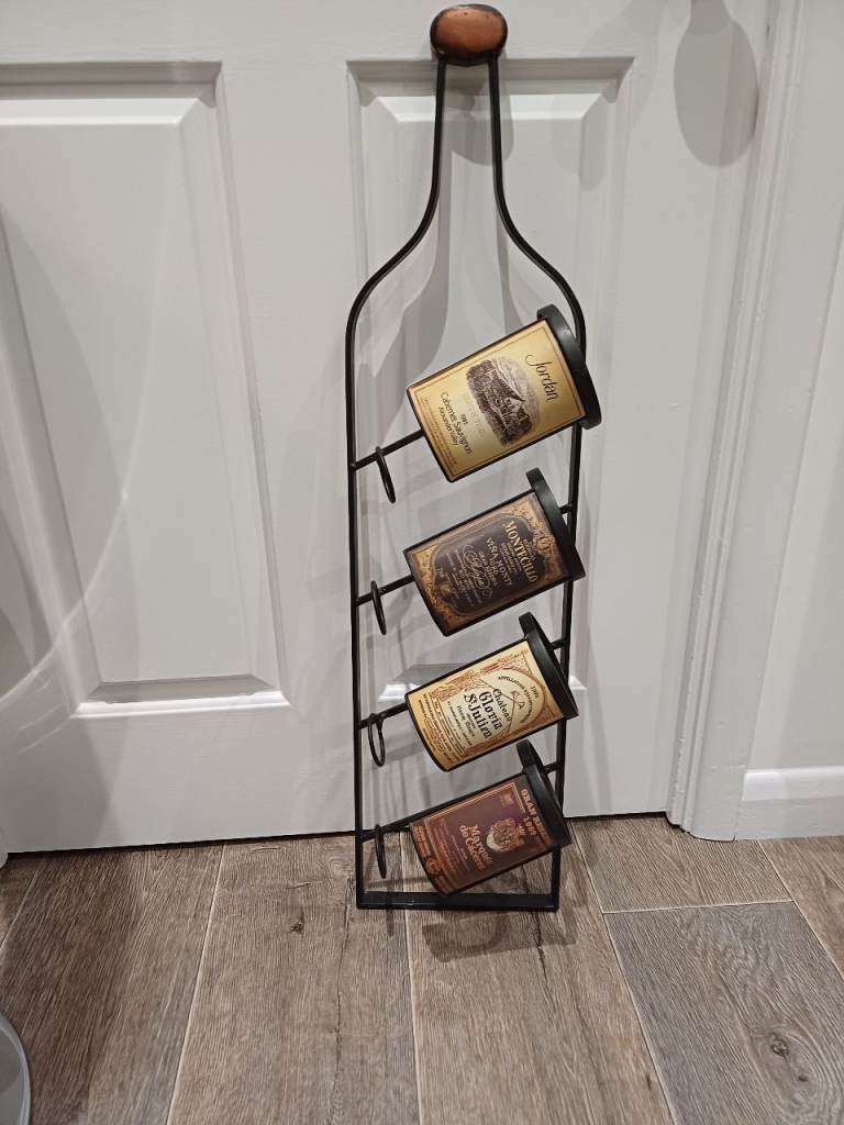 Unique Metal Wine Bottle Shaped Rack – Holds 4 Bottles