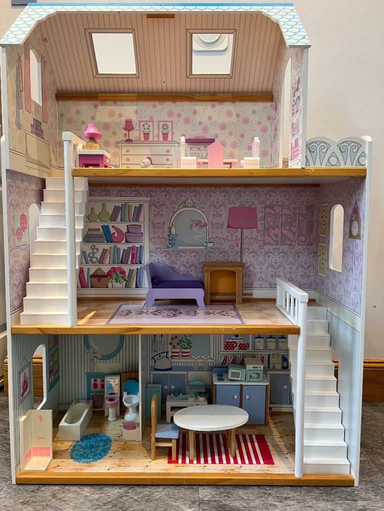 Wooden Doll House with Mixed Furniture Sets – Good Condition