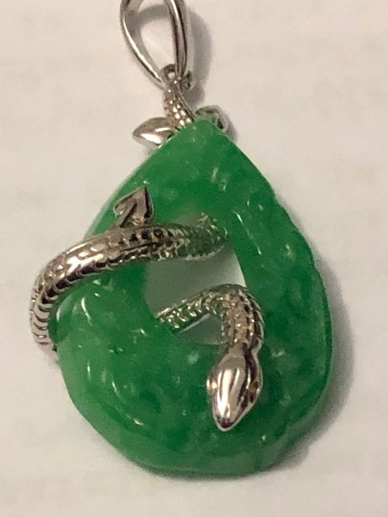 Green jade Snake pendant Silver 925 brand new 