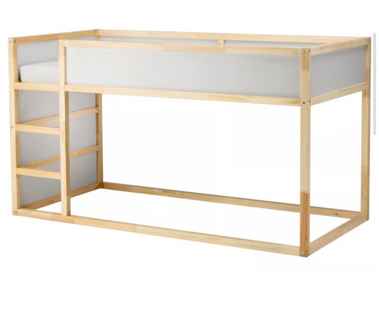 Child’s reversible IKEA bed frame with playhouse-style covering