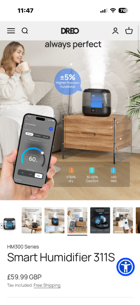 DREO HM311S Smart Humidifier – Brand New, Black