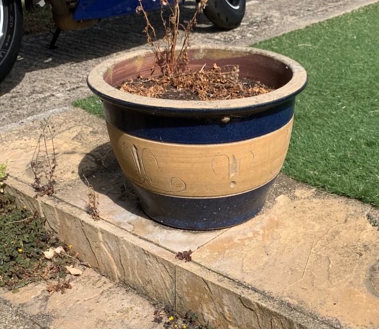Large Ceramic Garden Pot / Planter - Blue and Beige