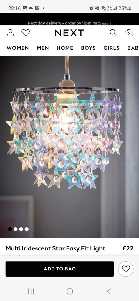 Next Multi iridescent star easy fit light shade