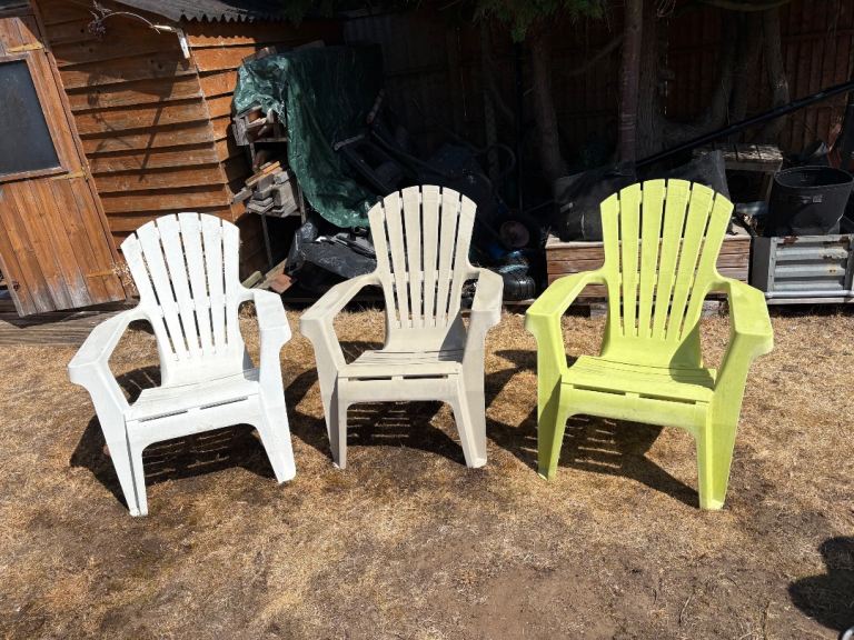 Three Plastic Garden Chairs - Multicoloured, Fair Condition