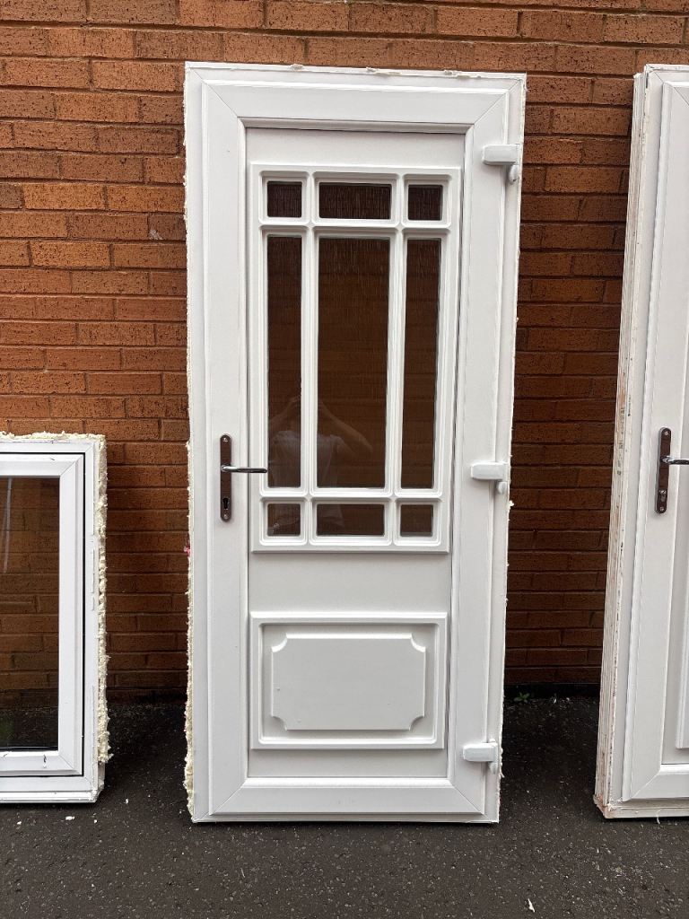 White UPVC External Door with Glass Panels – Good Condition