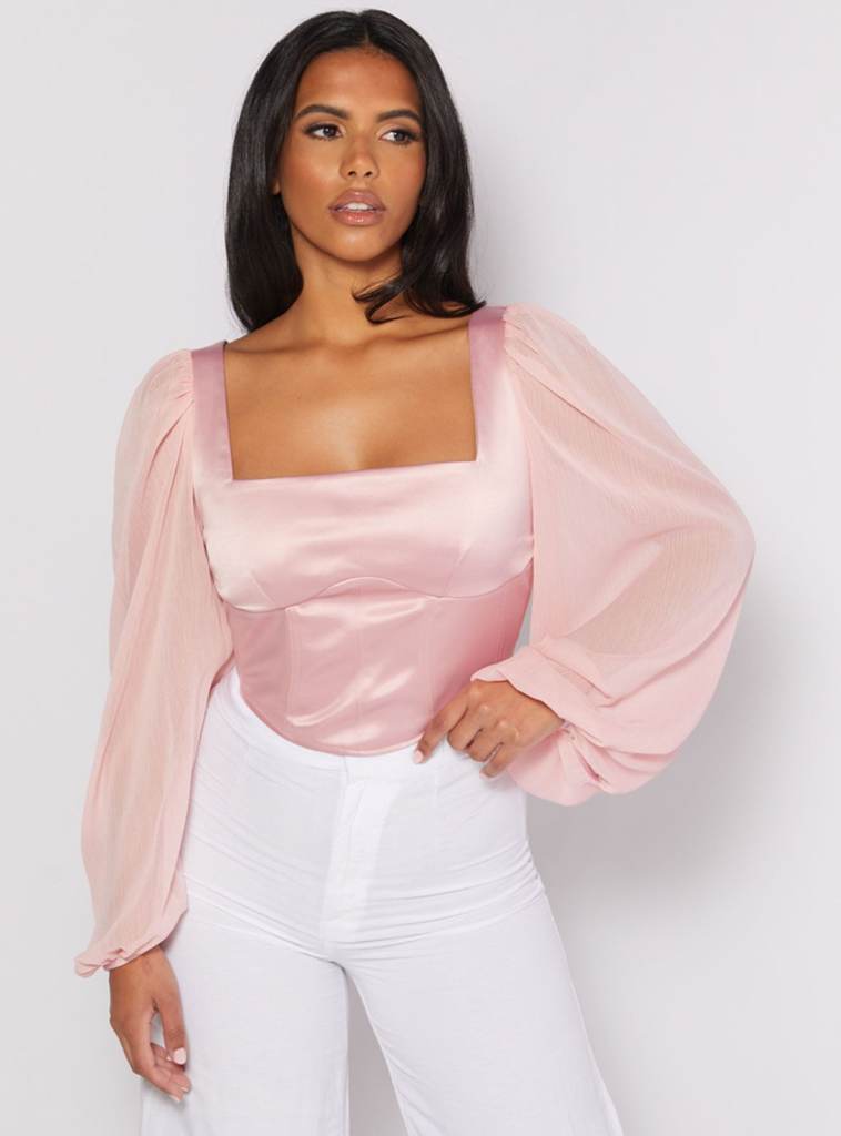 Boux Avenue Women's Pink Corset Chiffon Sleeve