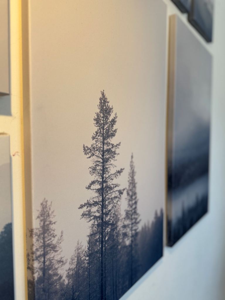 IKEA PJÄTTERYD Canvas Wall Art – Set of 9 “Mist in the Forest” (Grey/Blue, 70½″ × 44″)