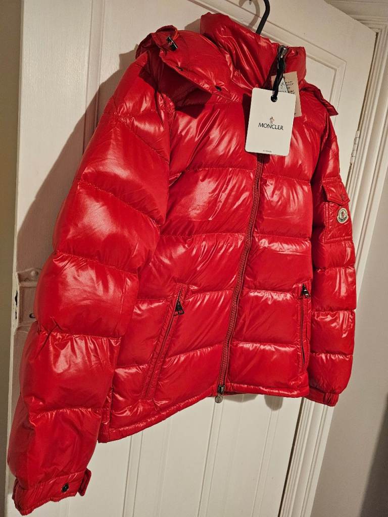 Red Moncler down jacket 